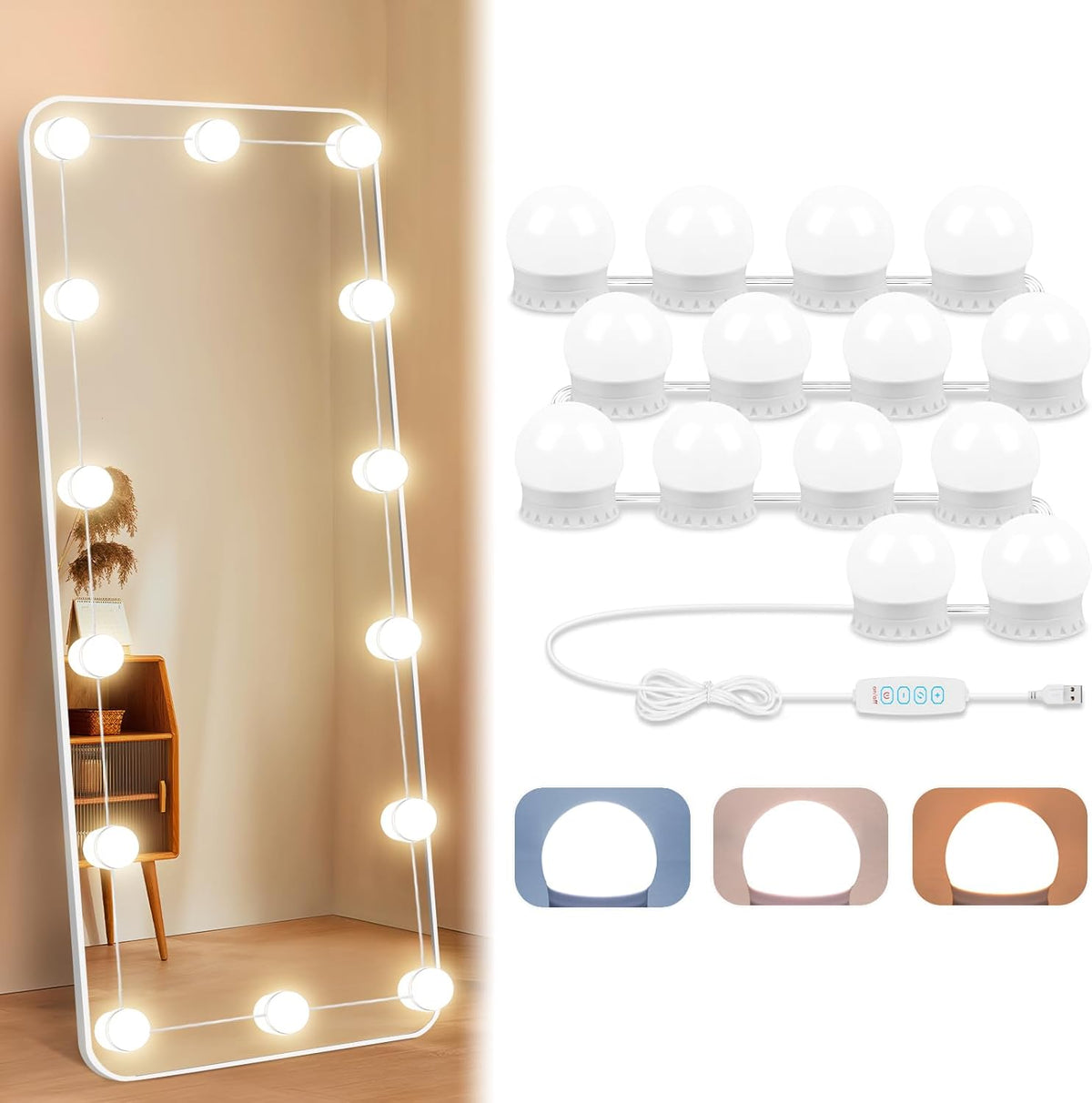 LED Vanity Lights For Mirror, Vanity Lights Stick on with 10 Dimmable Bulbs