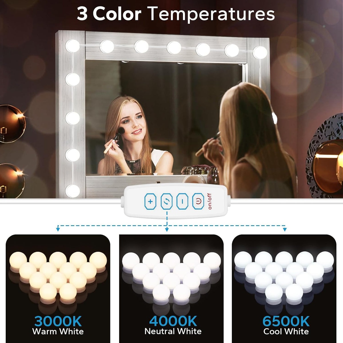 LED Vanity Lights For Mirror, Vanity Lights Stick on with 10 Dimmable Bulbs