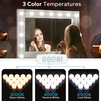 LED Vanity Lights For Mirror, Vanity Lights Stick on with 10 Dimmable Bulbs