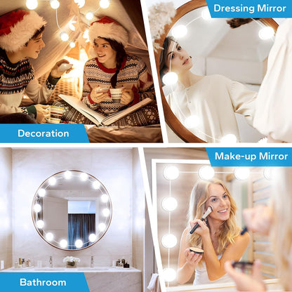 LED Vanity Lights For Mirror, Vanity Lights Stick on with 10 Dimmable Bulbs