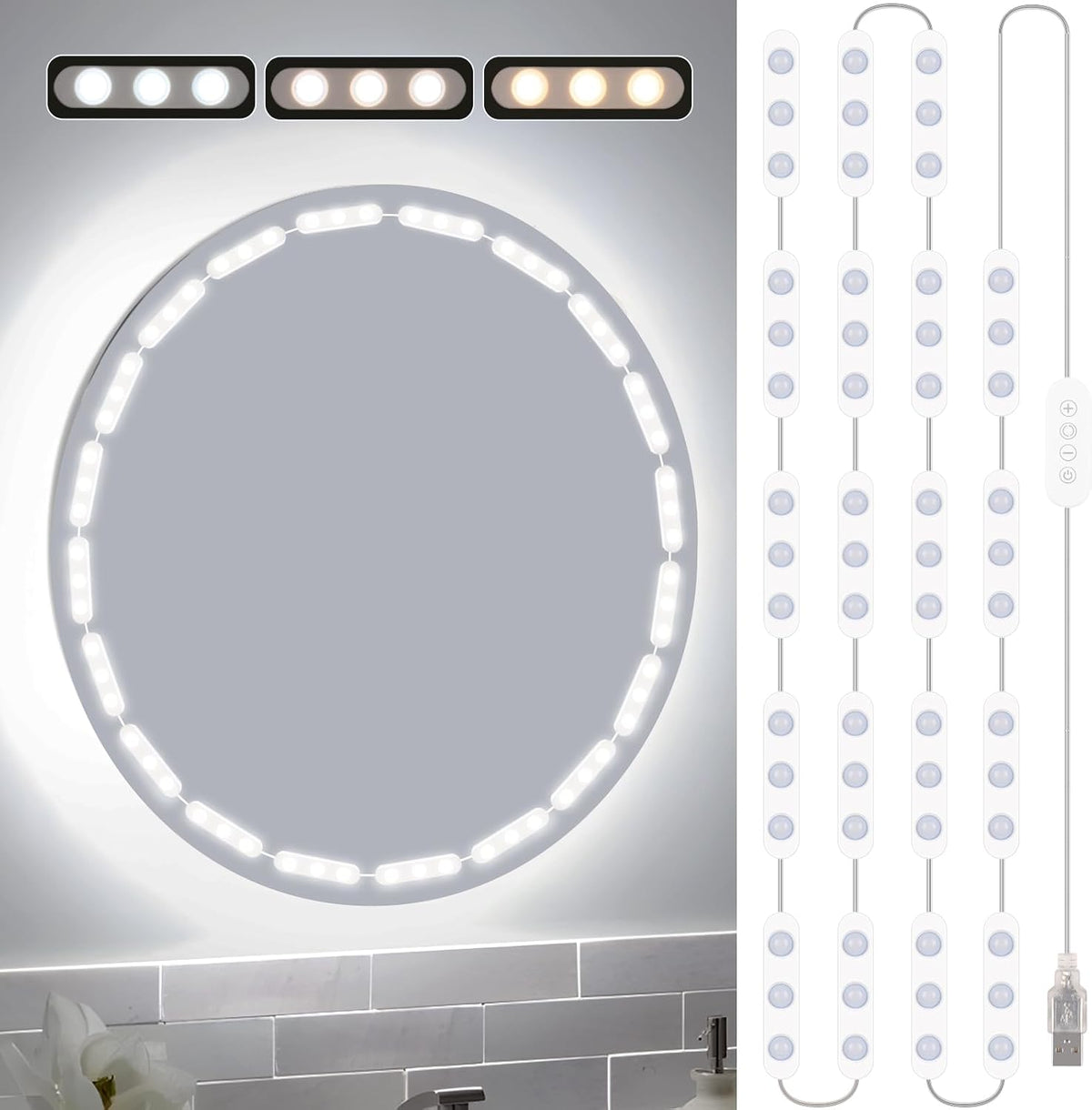 LED Vanity Lights For Mirror, Vanity Lights Stick on with 10 Dimmable Bulbs