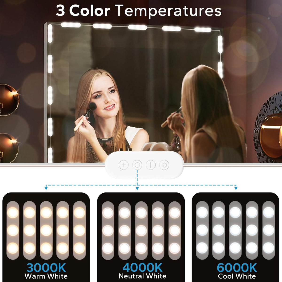 LED Vanity Lights For Mirror, Vanity Lights Stick on with 10 Dimmable Bulbs
