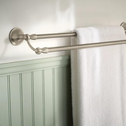 Sage Collection Spot Resist Brushed Nickel 24-Inch Double Bathroom Towel Bar, Wall Mounted Bath Hanger with Two Rods, DN6822BN