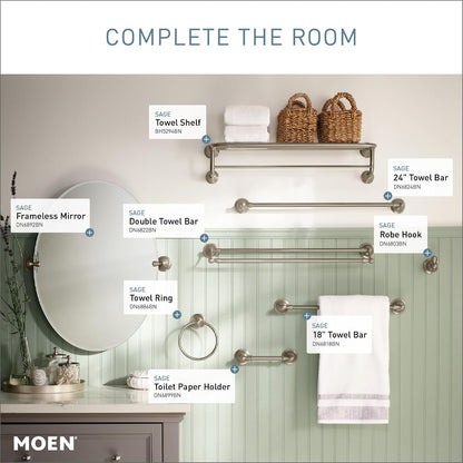 Sage Collection Spot Resist Brushed Nickel 24-Inch Double Bathroom Towel Bar, Wall Mounted Bath Hanger with Two Rods, DN6822BN