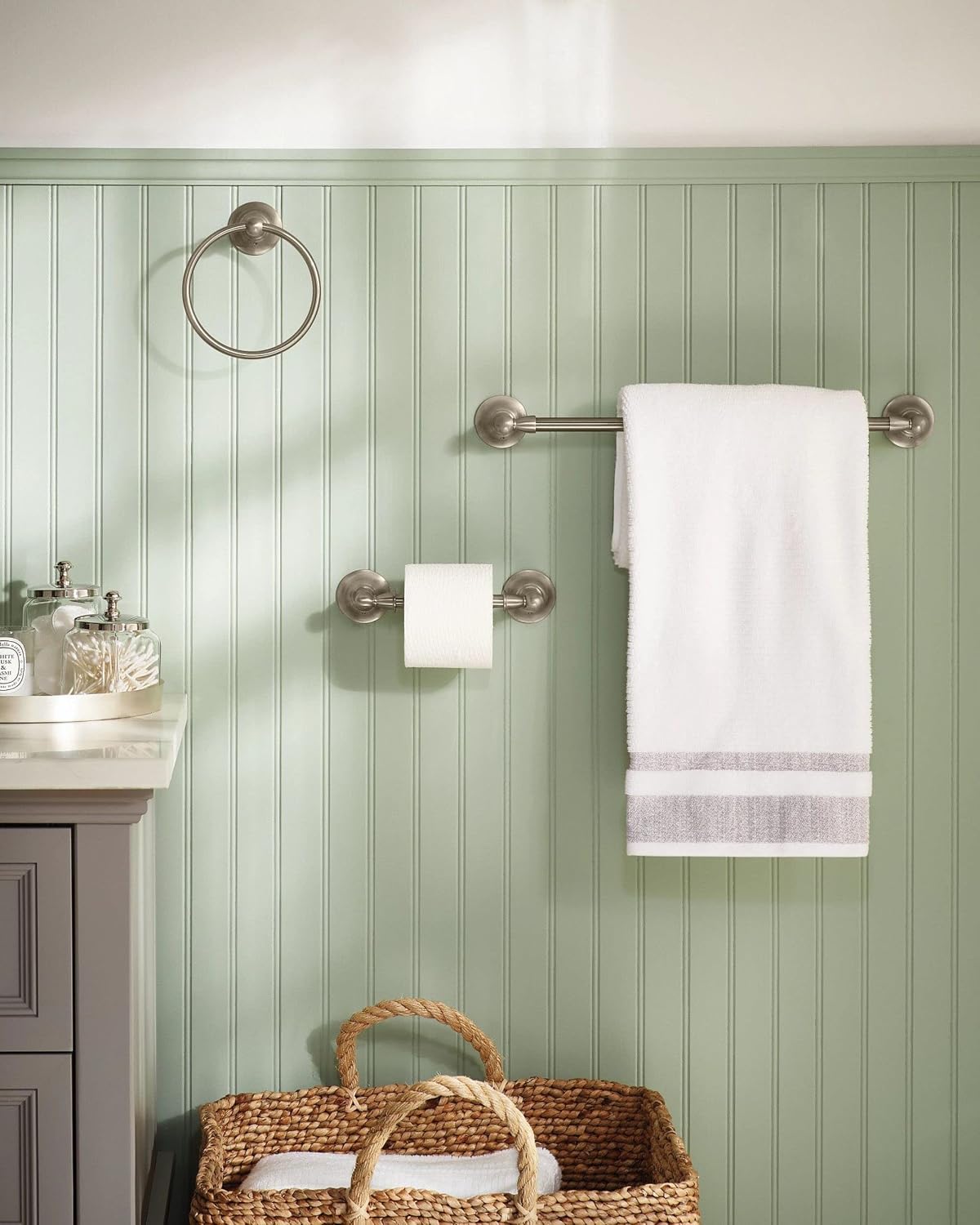Sage Collection Spot Resist Brushed Nickel 24-Inch Double Bathroom Towel Bar, Wall Mounted Bath Hanger with Two Rods, DN6822BN