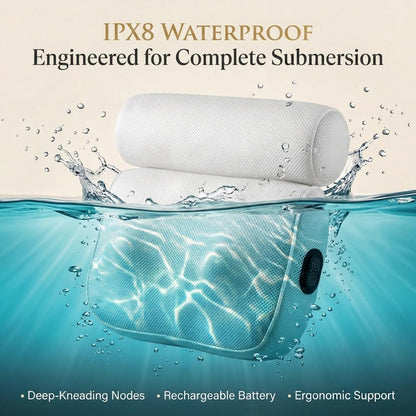 Massaging Bath Pillow — Shiatsu Neck and Back Massager for Tub with 2 Speeds — IPX8 Waterproof Deep Kneading Comfort — 4 Massage Nodes USB-C Rechargeable — Spa Gift for Women — Fits All Tubs