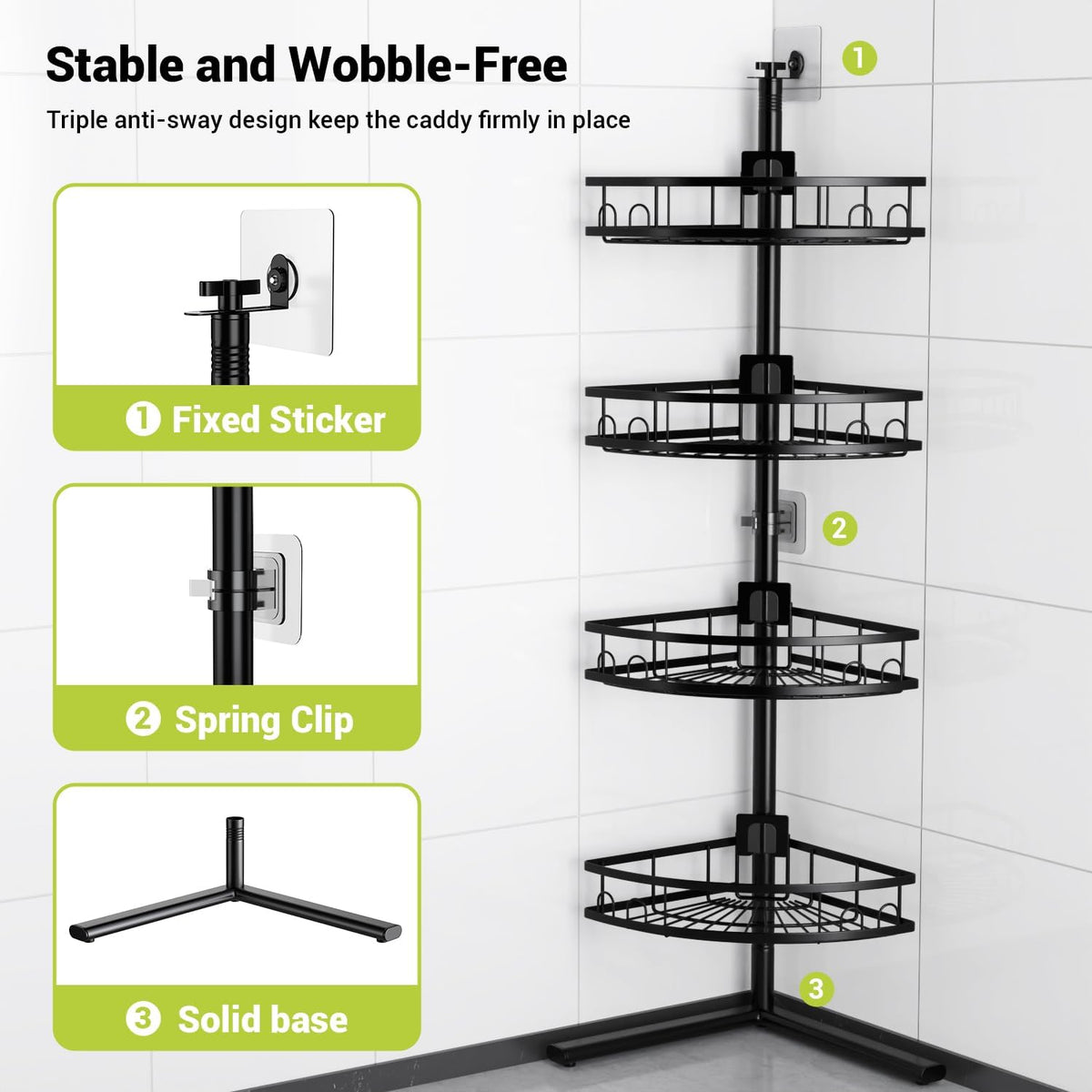 Standing Shower Caddy Corner - Rustproof Bathroom Shower Stand Shelf