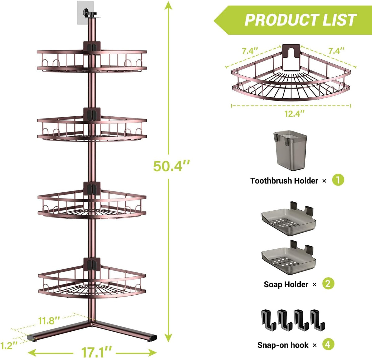 Standing Shower Caddy Corner - Rustproof Bathroom Shower Stand Shelf