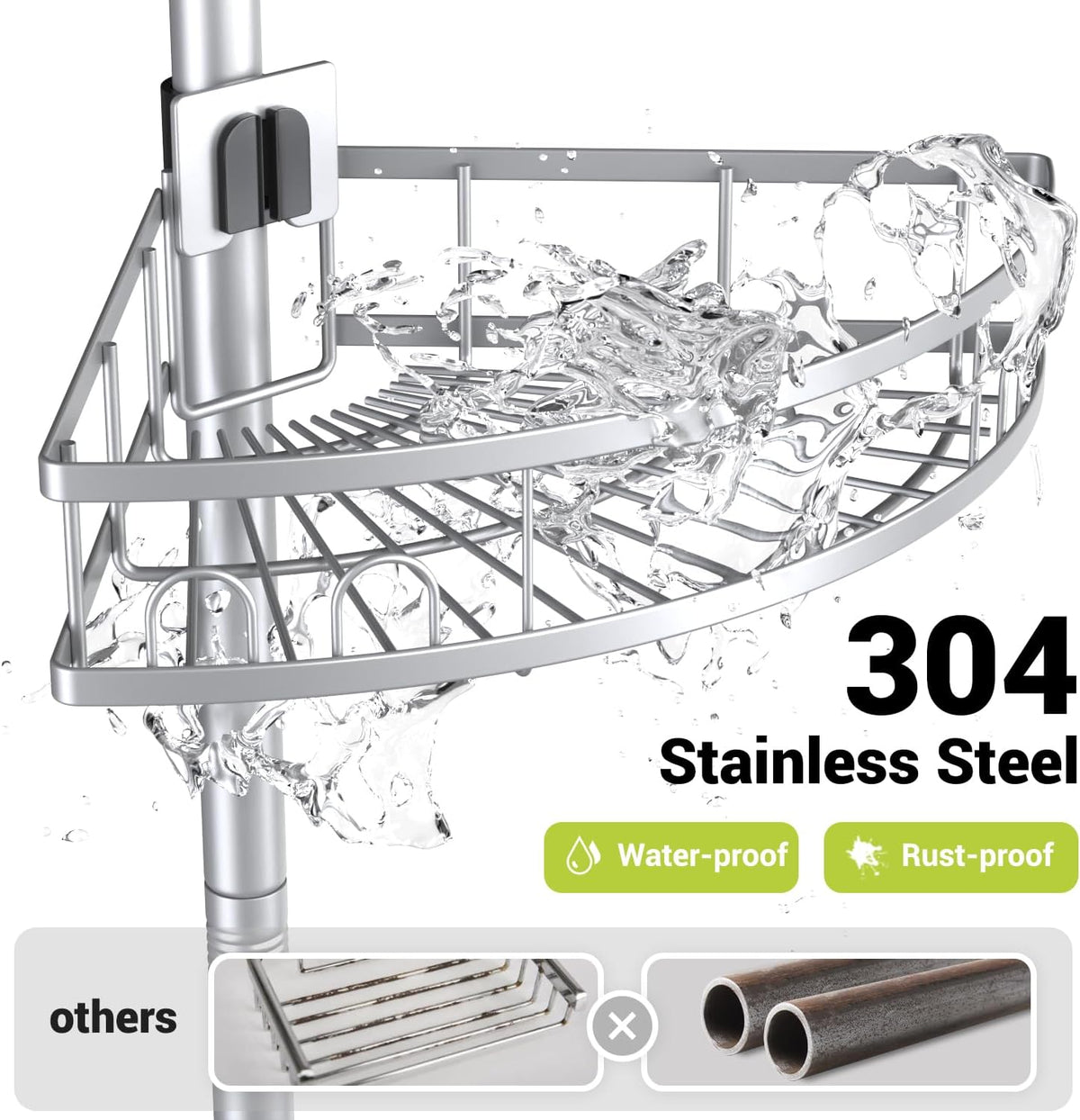 Standing Shower Caddy Corner - Rustproof Bathroom Shower Stand Shelf