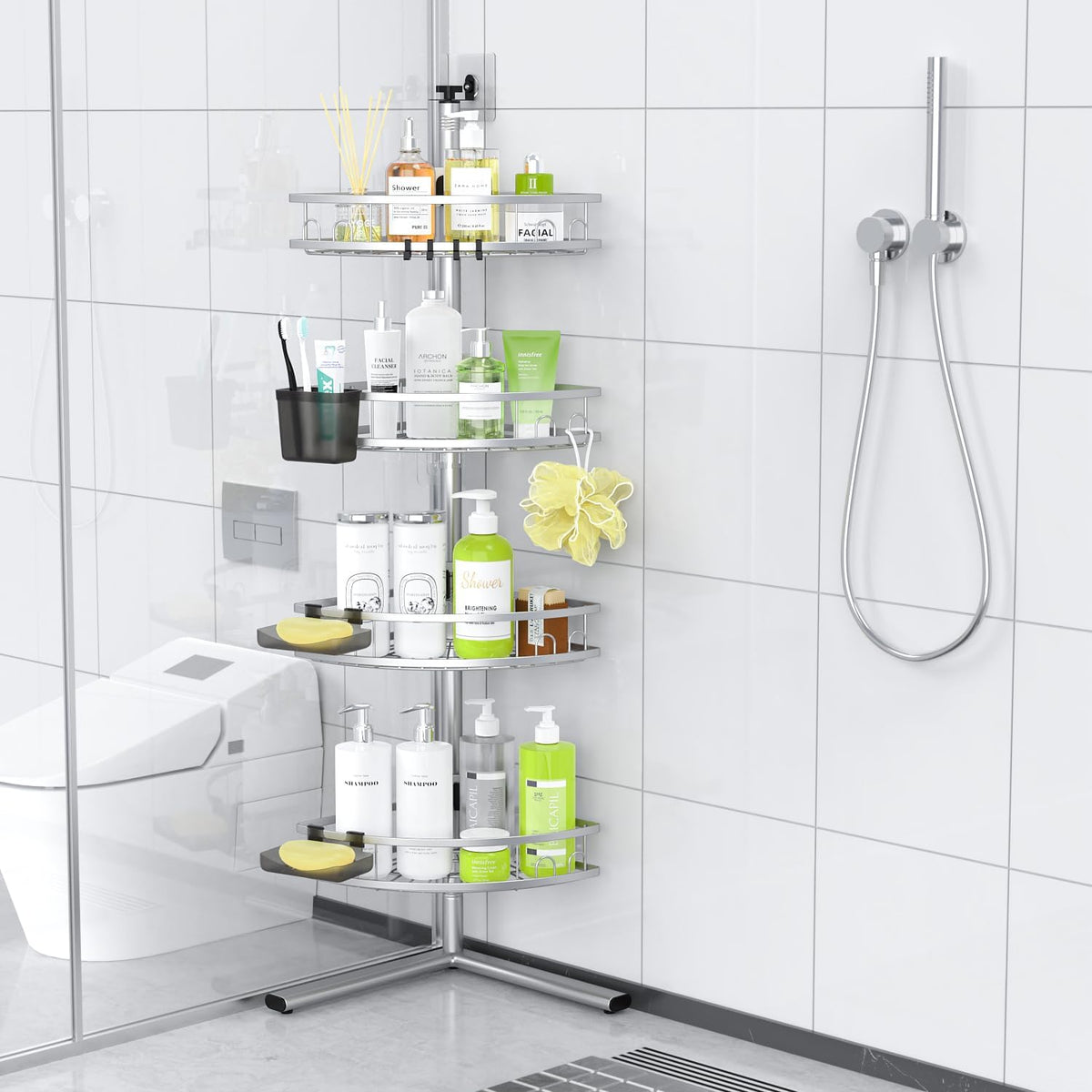 Standing Shower Caddy Corner - Rustproof Bathroom Shower Stand Shelf