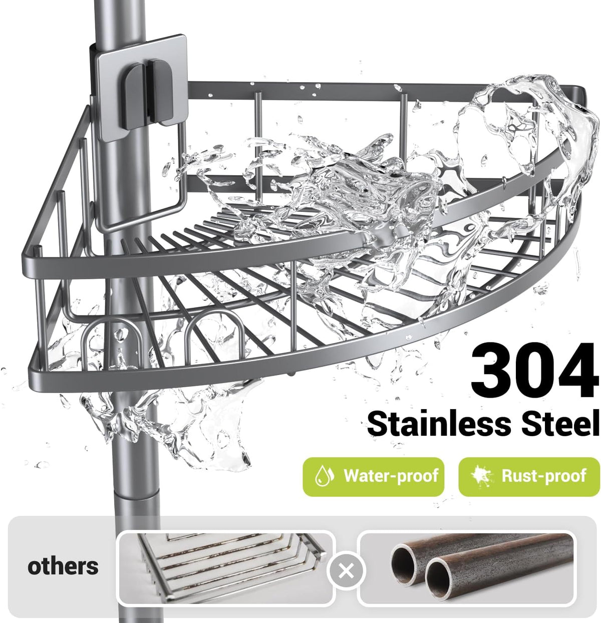 Standing Shower Caddy Corner - Rustproof Bathroom Shower Stand Shelf