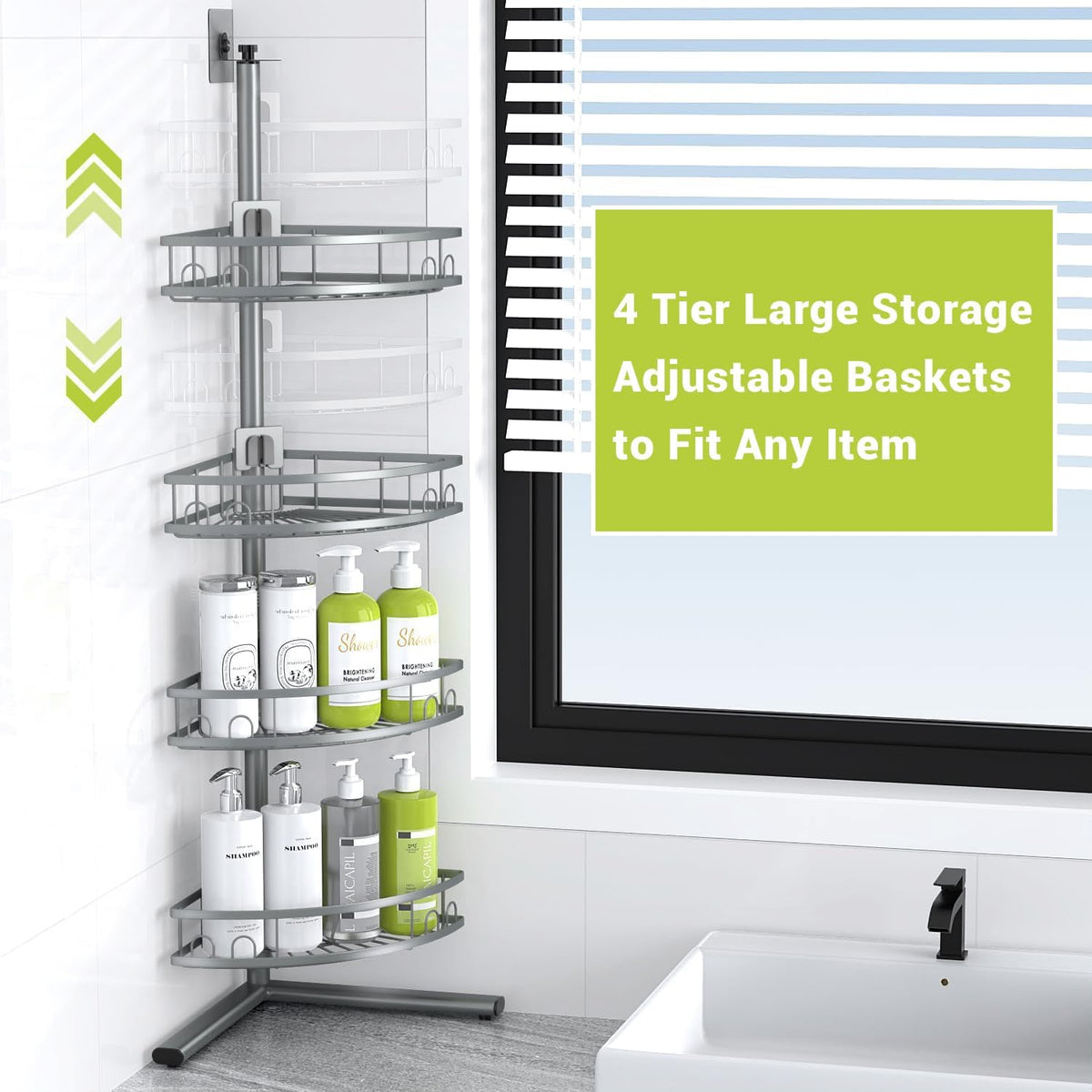 Standing Shower Caddy Corner - Rustproof Bathroom Shower Stand Shelf