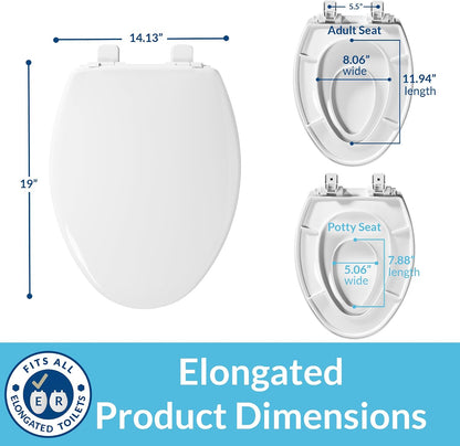 Little2Big Toilet Seat with Built-In Toddler Potty Training Seat, Slow Close, Easy to Install, Made in USA, ROUND, White