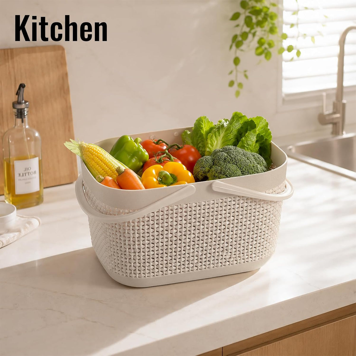 Plastic Portable Shower Caddy Basket, Storage Organizer with Handle, Grey | Bottom Drain Holes, Keep Dry, Sturdy and Durable, Easy to Carry for Bathroom, Kitchen, Dorm Room, RV, College