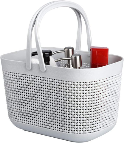 Plastic Portable Shower Caddy Basket, Storage Organizer with Handle, Grey | Bottom Drain Holes, Keep Dry, Sturdy and Durable, Easy to Carry for Bathroom, Kitchen, Dorm Room, RV, College