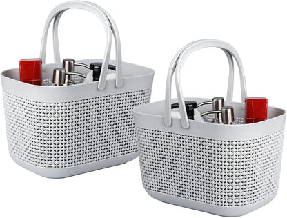 Plastic Portable Shower Caddy Basket, Storage Organizer with Handle, Grey | Bottom Drain Holes, Keep Dry, Sturdy and Durable, Easy to Carry for Bathroom, Kitchen, Dorm Room, RV, College