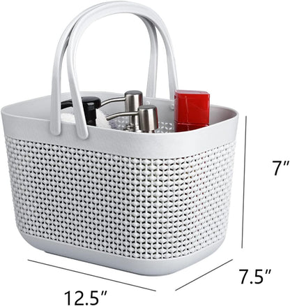 Plastic Portable Shower Caddy Basket, Storage Organizer with Handle, Grey | Bottom Drain Holes, Keep Dry, Sturdy and Durable, Easy to Carry for Bathroom, Kitchen, Dorm Room, RV, College