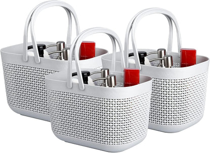 Plastic Portable Shower Caddy Basket, Storage Organizer with Handle, Grey | Bottom Drain Holes, Keep Dry, Sturdy and Durable, Easy to Carry for Bathroom, Kitchen, Dorm Room, RV, College