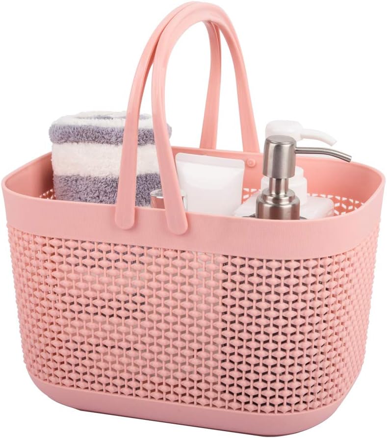 Plastic Portable Shower Caddy Basket, Storage Organizer with Handle, Grey | Bottom Drain Holes, Keep Dry, Sturdy and Durable, Easy to Carry for Bathroom, Kitchen, Dorm Room, RV, College