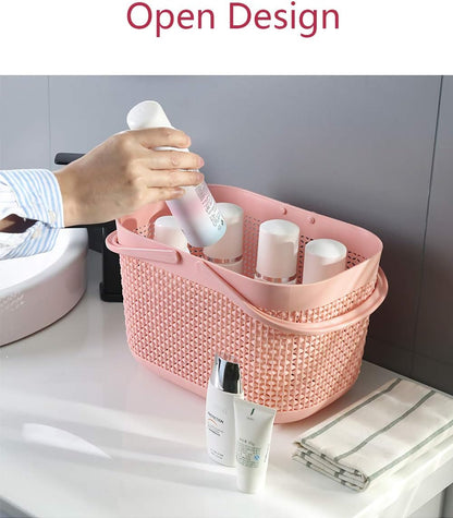 Plastic Portable Shower Caddy Basket, Storage Organizer with Handle, Grey | Bottom Drain Holes, Keep Dry, Sturdy and Durable, Easy to Carry for Bathroom, Kitchen, Dorm Room, RV, College