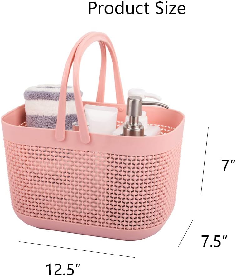Plastic Portable Shower Caddy Basket, Storage Organizer with Handle, Grey | Bottom Drain Holes, Keep Dry, Sturdy and Durable, Easy to Carry for Bathroom, Kitchen, Dorm Room, RV, College