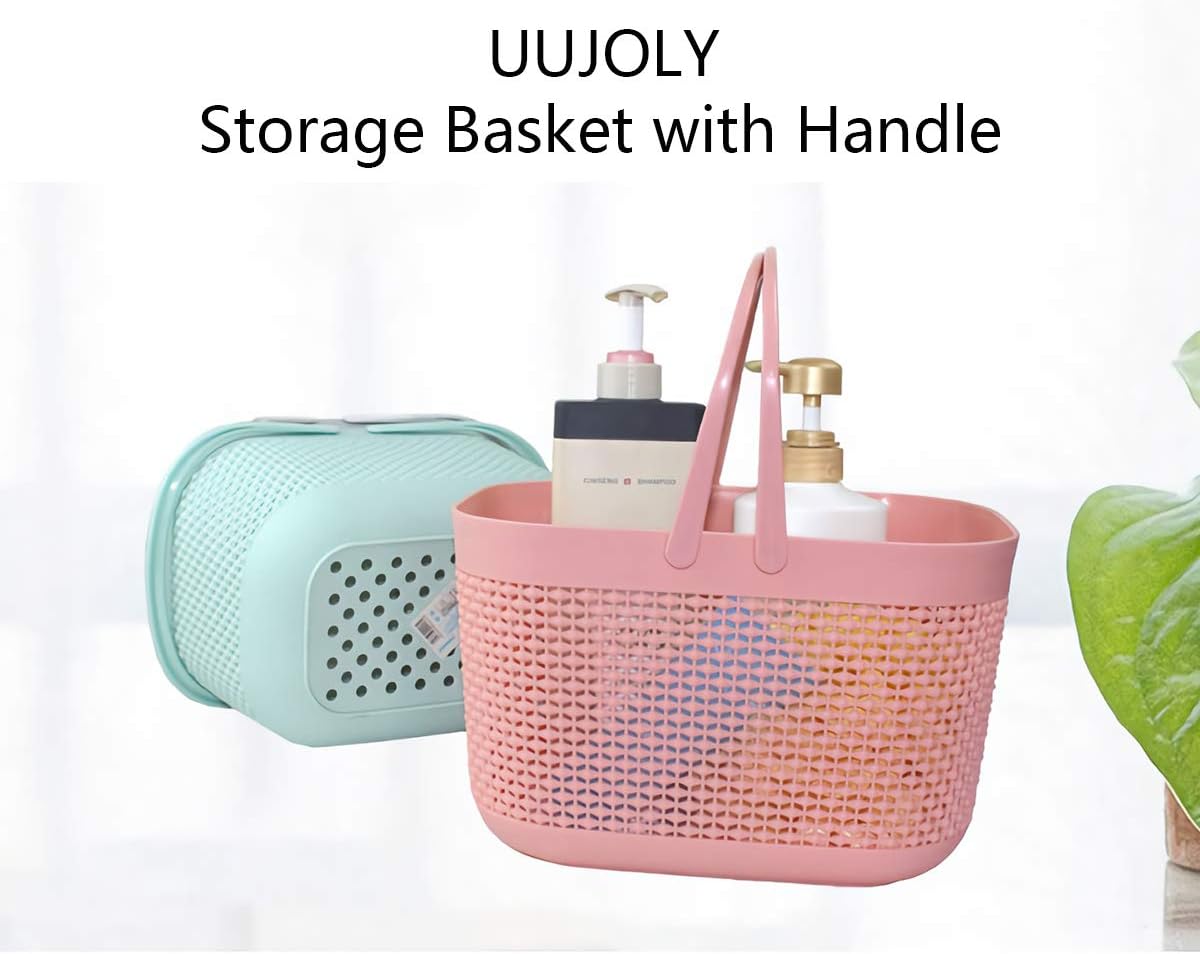 Plastic Portable Shower Caddy Basket, Storage Organizer with Handle, Grey | Bottom Drain Holes, Keep Dry, Sturdy and Durable, Easy to Carry for Bathroom, Kitchen, Dorm Room, RV, College