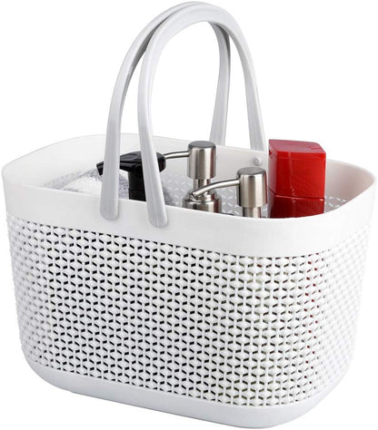 Plastic Portable Shower Caddy Basket, Storage Organizer with Handle, Grey | Bottom Drain Holes, Keep Dry, Sturdy and Durable, Easy to Carry for Bathroom, Kitchen, Dorm Room, RV, College