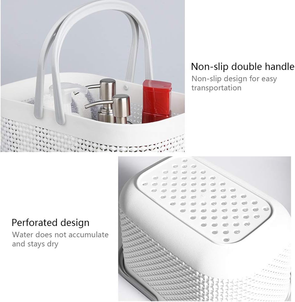 Plastic Portable Shower Caddy Basket, Storage Organizer with Handle, Grey | Bottom Drain Holes, Keep Dry, Sturdy and Durable, Easy to Carry for Bathroom, Kitchen, Dorm Room, RV, College