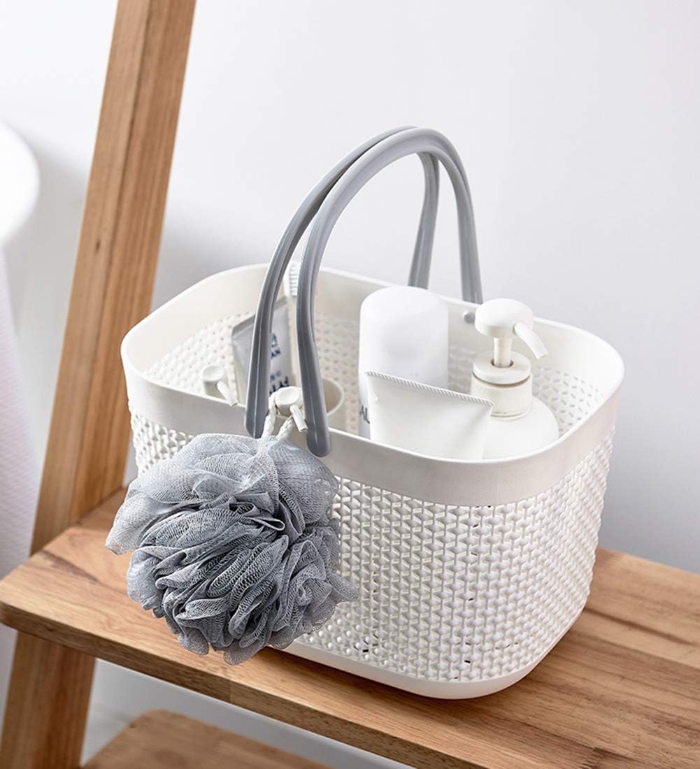 Plastic Portable Shower Caddy Basket, Storage Organizer with Handle, Grey | Bottom Drain Holes, Keep Dry, Sturdy and Durable, Easy to Carry for Bathroom, Kitchen, Dorm Room, RV, College