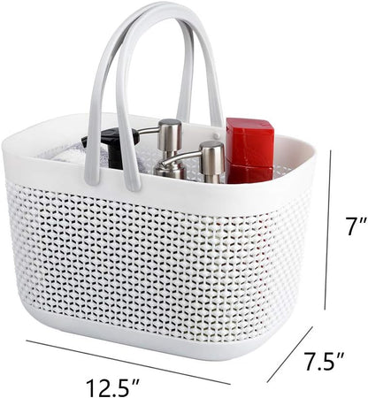 Plastic Portable Shower Caddy Basket, Storage Organizer with Handle, Grey | Bottom Drain Holes, Keep Dry, Sturdy and Durable, Easy to Carry for Bathroom, Kitchen, Dorm Room, RV, College