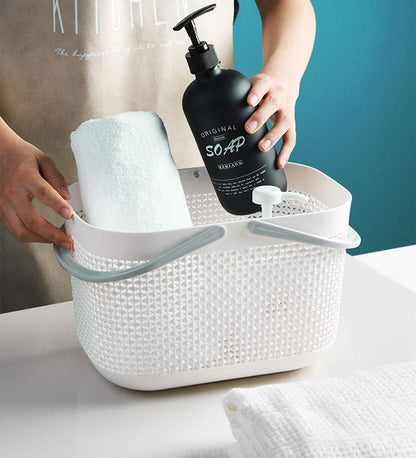 Plastic Portable Shower Caddy Basket, Storage Organizer with Handle, Grey | Bottom Drain Holes, Keep Dry, Sturdy and Durable, Easy to Carry for Bathroom, Kitchen, Dorm Room, RV, College