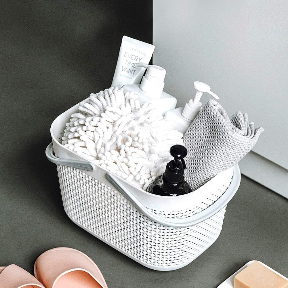 Plastic Portable Shower Caddy Basket, Storage Organizer with Handle, Grey | Bottom Drain Holes, Keep Dry, Sturdy and Durable, Easy to Carry for Bathroom, Kitchen, Dorm Room, RV, College