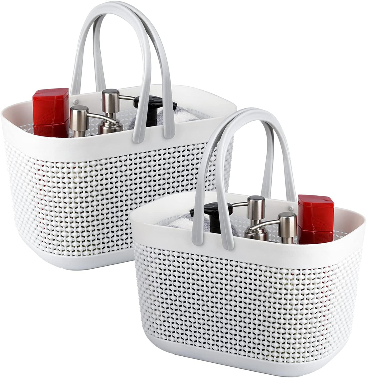 Plastic Portable Shower Caddy Basket, Storage Organizer with Handle, Grey | Bottom Drain Holes, Keep Dry, Sturdy and Durable, Easy to Carry for Bathroom, Kitchen, Dorm Room, RV, College