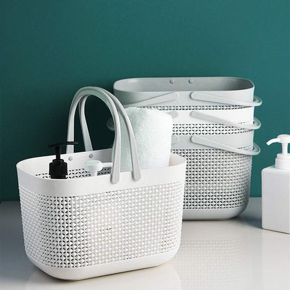 Plastic Portable Shower Caddy Basket, Storage Organizer with Handle, Grey | Bottom Drain Holes, Keep Dry, Sturdy and Durable, Easy to Carry for Bathroom, Kitchen, Dorm Room, RV, College