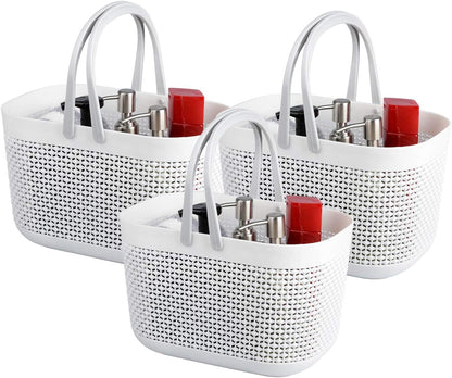 Plastic Portable Shower Caddy Basket, Storage Organizer with Handle, Grey | Bottom Drain Holes, Keep Dry, Sturdy and Durable, Easy to Carry for Bathroom, Kitchen, Dorm Room, RV, College
