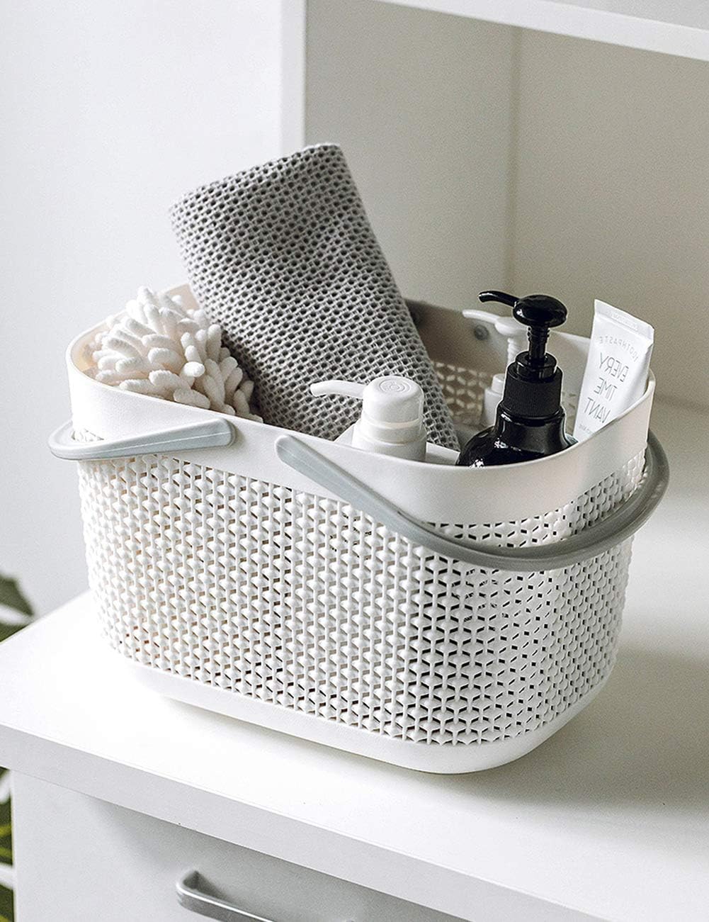 Plastic Portable Shower Caddy Basket, Storage Organizer with Handle, Grey | Bottom Drain Holes, Keep Dry, Sturdy and Durable, Easy to Carry for Bathroom, Kitchen, Dorm Room, RV, College