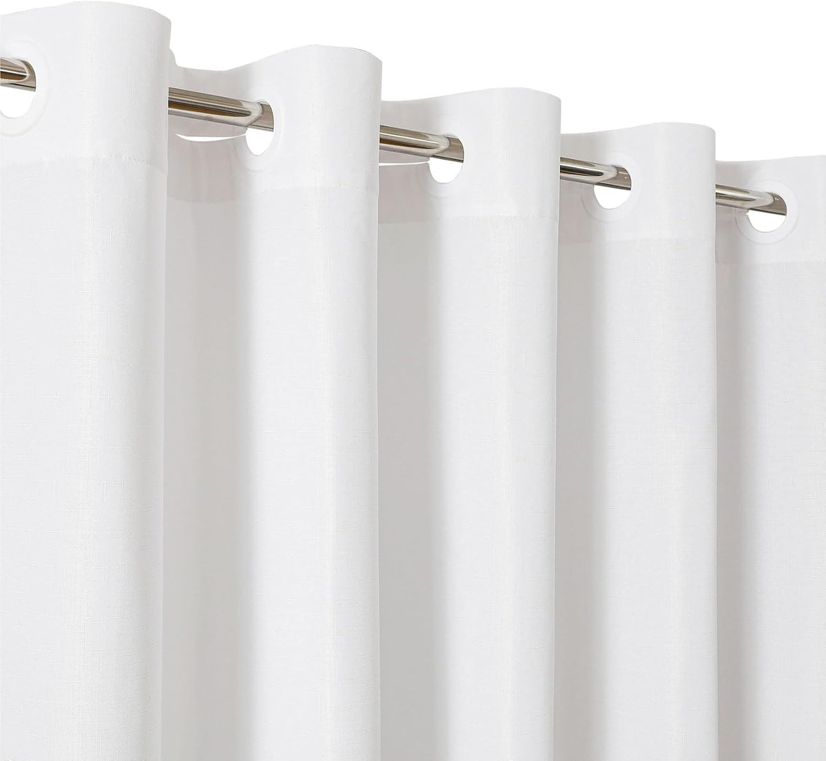 No Hook Shower Curtain, Waterproof Slub Fabric, White 71x74 in