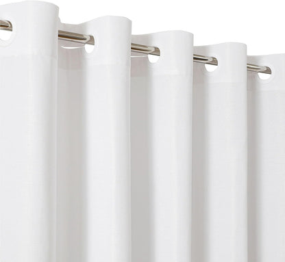 No Hook Shower Curtain, Waterproof Slub Fabric, White 71x74 in