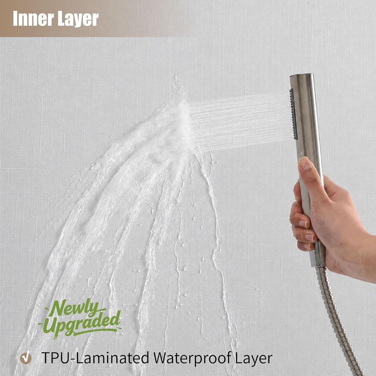 No Hook Shower Curtain, Waterproof Slub Fabric, White 71x74 in