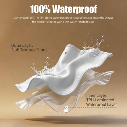 No Hook Shower Curtain, Waterproof Slub Fabric, White 71x74 in