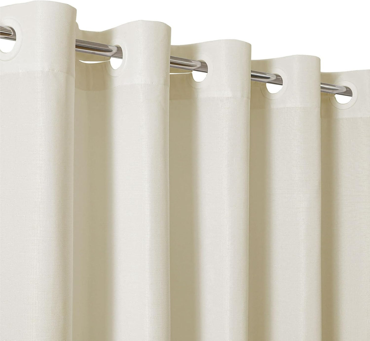 No Hook Shower Curtain, Waterproof Slub Fabric, White 71x74 in