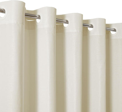 No Hook Shower Curtain, Waterproof Slub Fabric, White 71x74 in