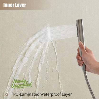 No Hook Shower Curtain, Waterproof Slub Fabric, White 71x74 in