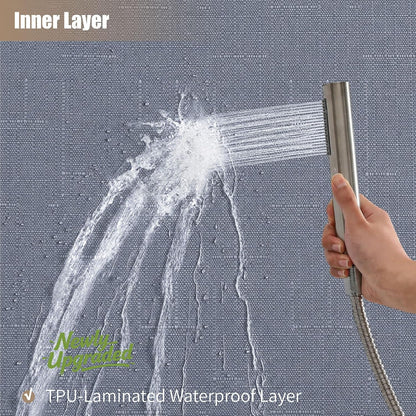 No Hook Shower Curtain, Waterproof Slub Fabric, White 71x74 in