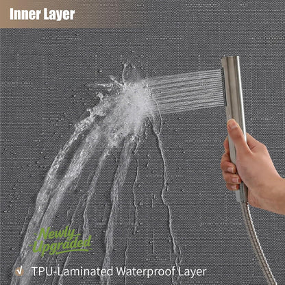 No Hook Shower Curtain, Waterproof Slub Fabric, White 71x74 in