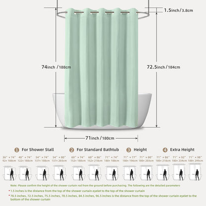 No Hook Shower Curtain, Waterproof Slub Fabric, White 71x74 in
