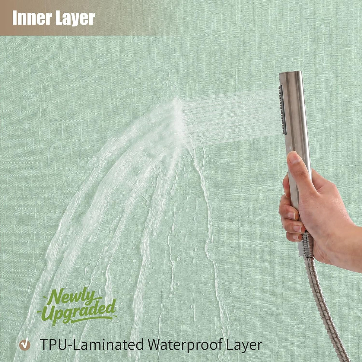 No Hook Shower Curtain, Waterproof Slub Fabric, White 71x74 in