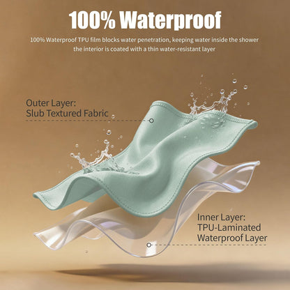 No Hook Shower Curtain, Waterproof Slub Fabric, White 71x74 in