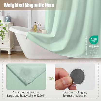 No Hook Shower Curtain, Waterproof Slub Fabric, White 71x74 in