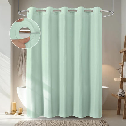 No Hook Shower Curtain, Waterproof Slub Fabric, White 71x74 in